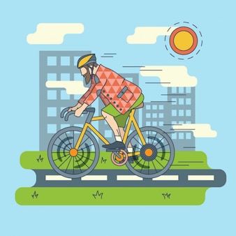 Andar de bicicleta na ilustração plana cidade