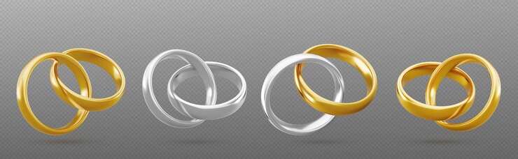 Vetor grátis anel de casal de ouro e prata jóias de casamento 3d