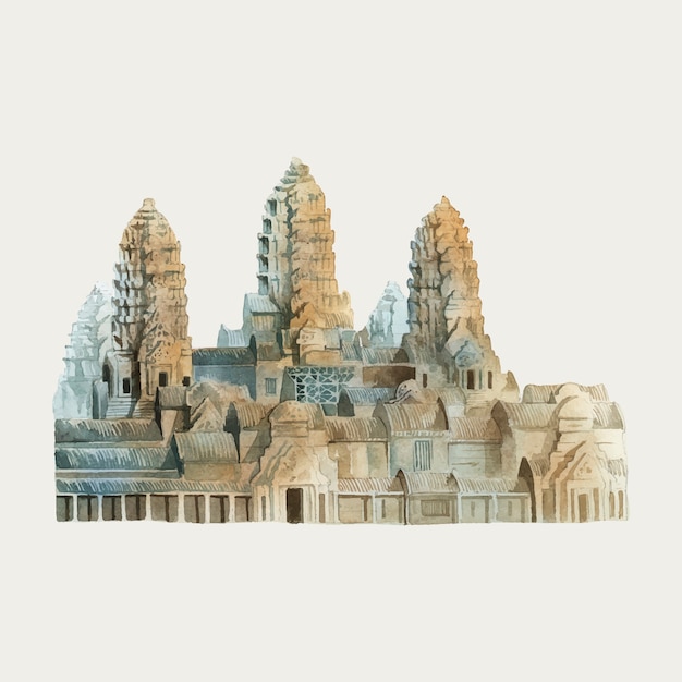 Angkor wat em pintura em aquarela de siem reap