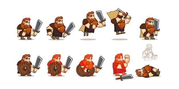 Vetor grátis animação de folha de sprite de personagem de desenho animado viking