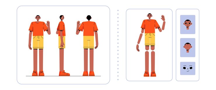 Vetor grátis animação de personagens definida com homem em pé