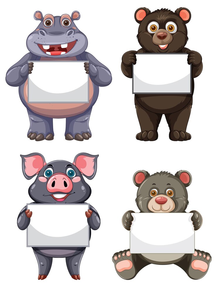 Vetor grátis animais bonitos segurando sinais em branco