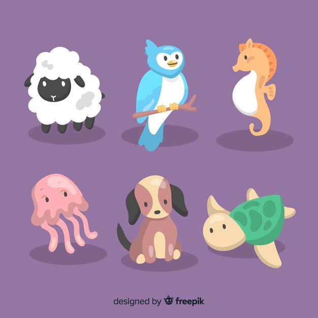 Animais coloridos de design plano ilustrados