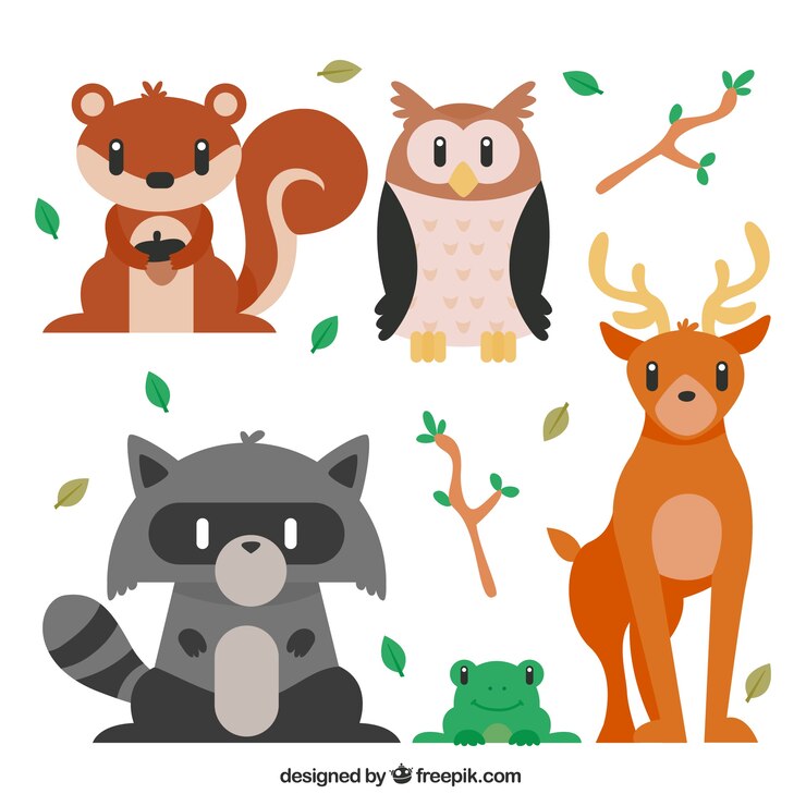 Vetor grátis animais da floresta encantadoras no design plano