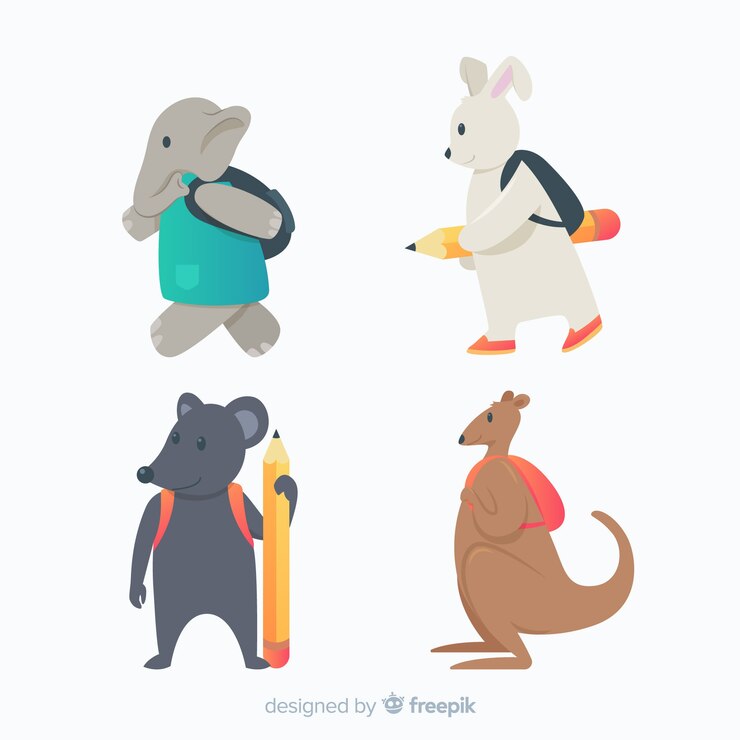 Vetor grátis animais de design plano voltando para a escola