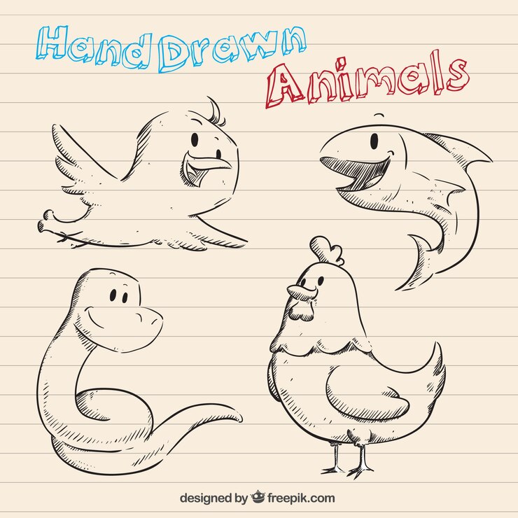Vetor grátis animais desenhados mão em estilo dos desenhos animados