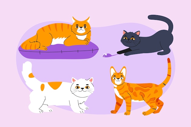 Vetor grátis animais do dia internacional do gato desenhados à mão