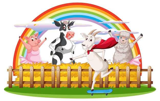 Animais felizes em desenhos animados de fazenda