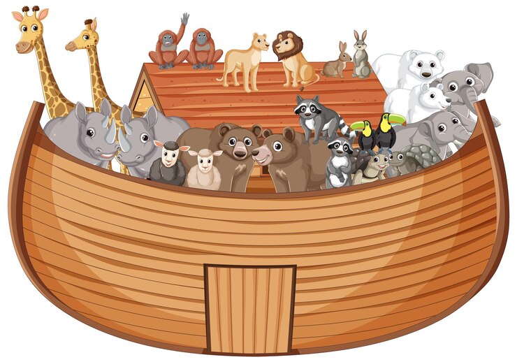 Vetor grátis animais na arca, um conto bíblico