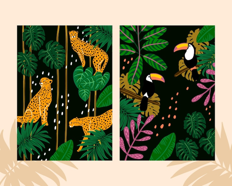 Vetor grátis animais selvagens desenhados à mão cobrem a coleção