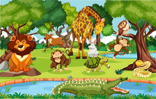 Animais selvagens na selva