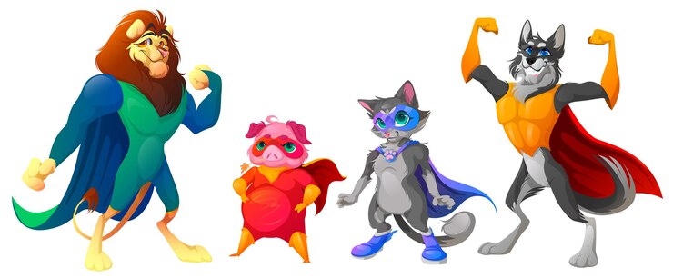 Vetor grátis animais super-heróis com máscara e capa