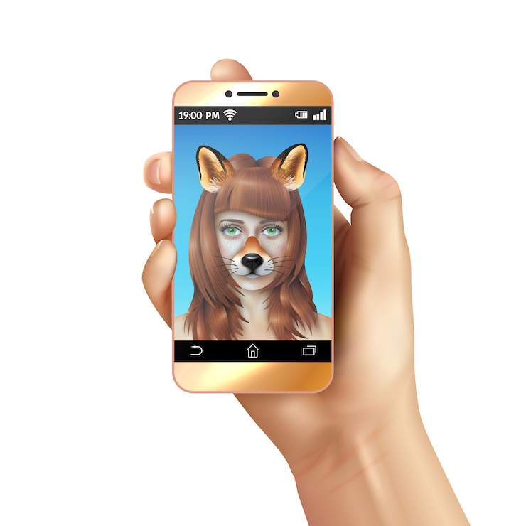 Vetor grátis animal bonito enfrenta composição de aplicativo móvel para smartphone