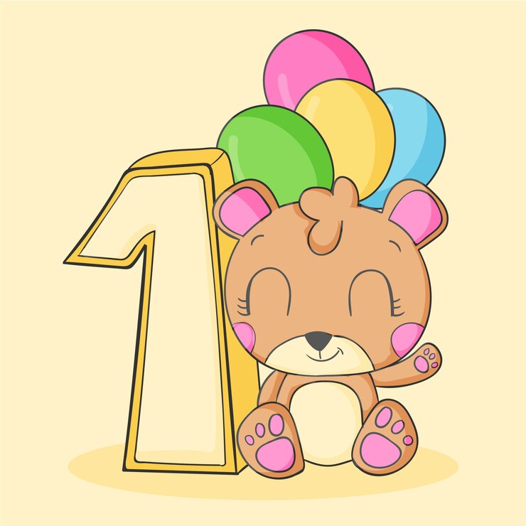 Vetor grátis aniversário de 1 ano desenhado à mão ou cartão de aniversário