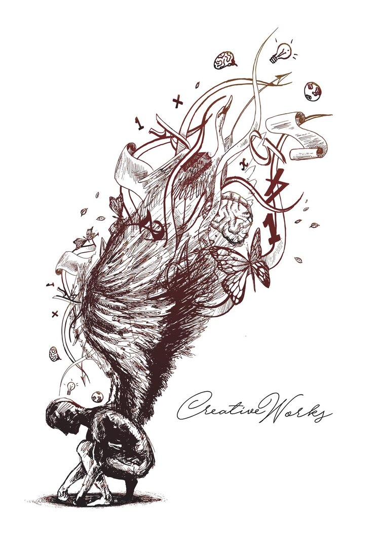 Vetor grátis anjo criativo com design de camiseta de asas longas ilustração vetorial de esboço desenhado à mão
