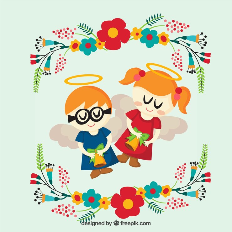Vetor grátis anjos no estilo retro com detalhes florais