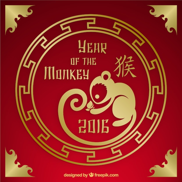 Vetor grátis ano do macaco em um fundo vermelho e dourado