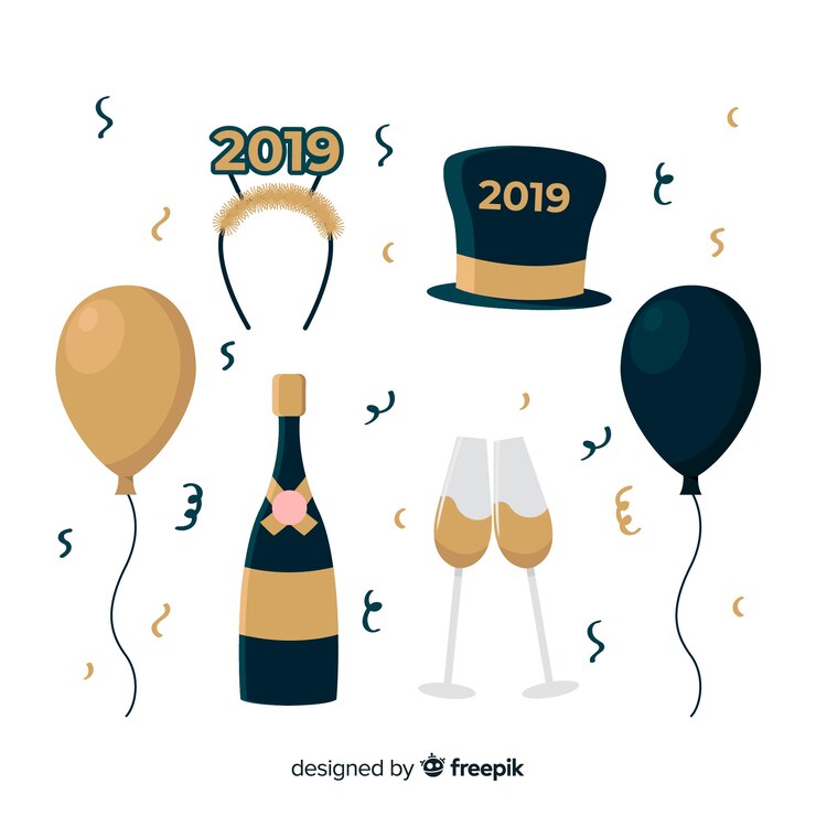 Vetor grátis ano novo 2019 conjunto de decoração
