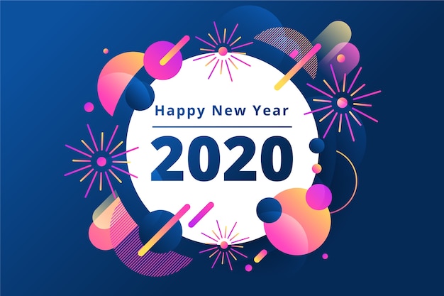 Ano novo 2020 fundo em design plano