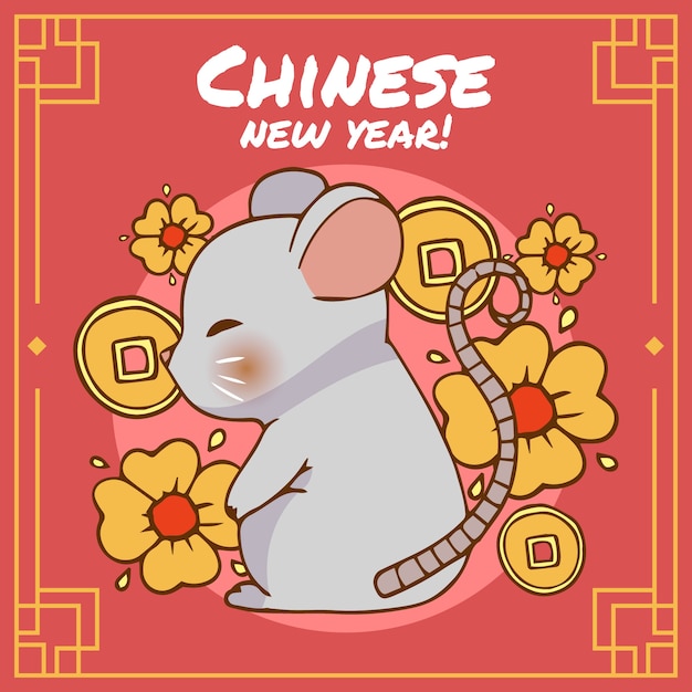 Ano novo chinês bonito mão desenhada