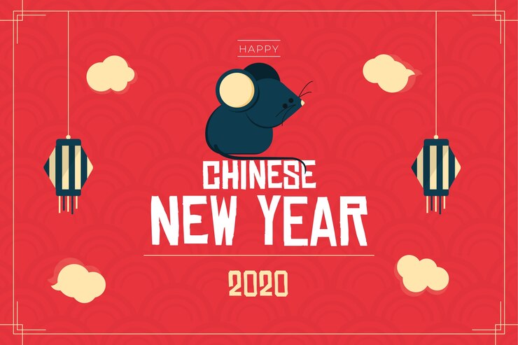 Vetor grátis ano novo chinês de design plano com ilustração de rato