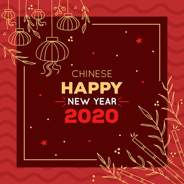 Ano novo chinês de mão desenhada
