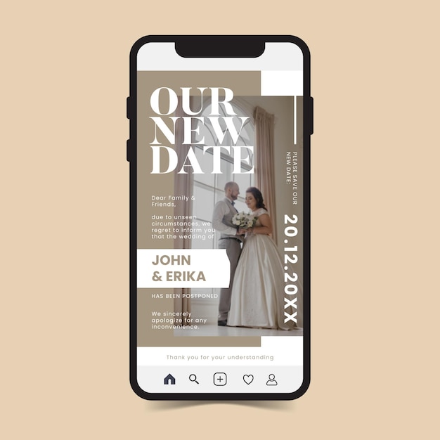 Anúncio de casamento adiado app para celular