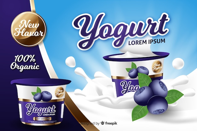 Vetor grátis anúncio de iogurte realista