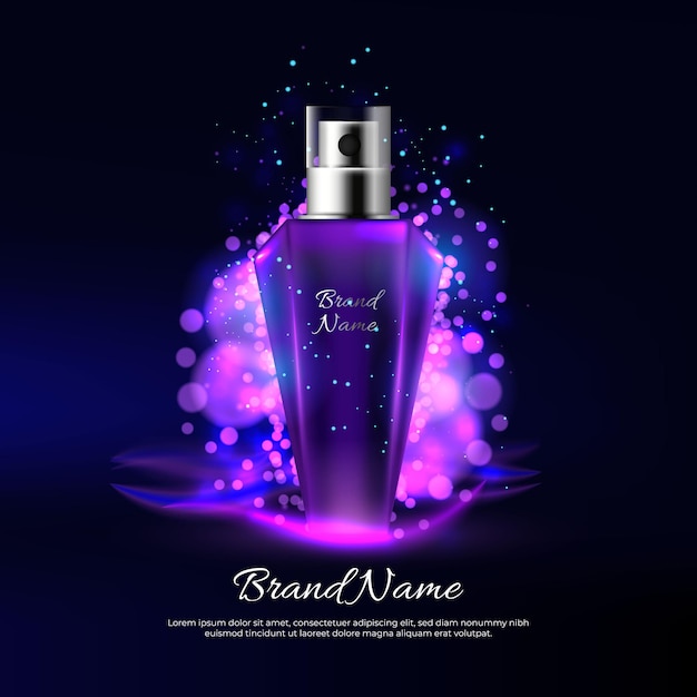 Anúncio de perfume com luzes roxas