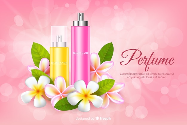 Anúncio de perfume realista com flores