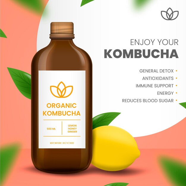 Anúncio realista de chá de kombuchá
