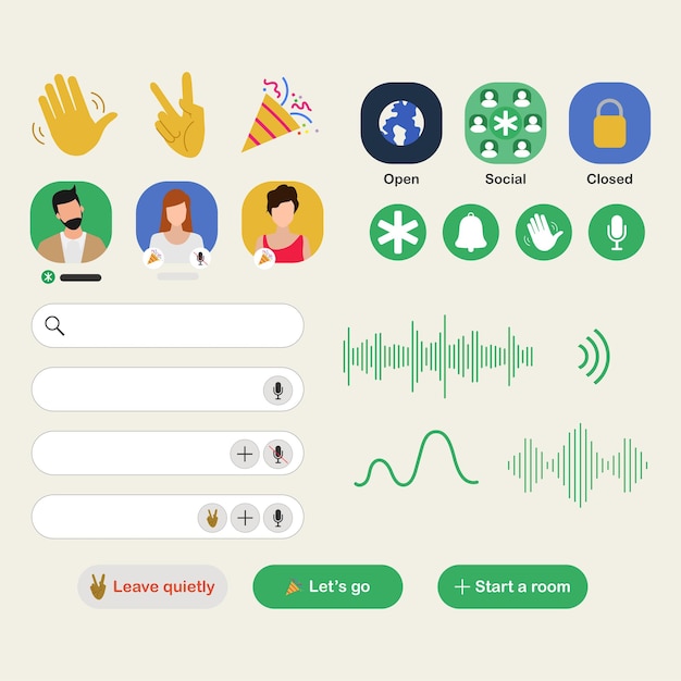 Vetor grátis aplicativo clubhouse para aplicação de bate-papo com áudio no smartphone.