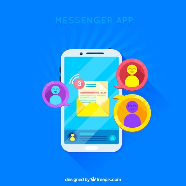 Aplicativo Messenger para celular em estilo plano