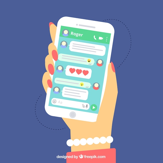 Aplicativo Messenger para celular em estilo plano