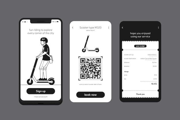 Vetor grátis aplicativo para celular de andar de scooter