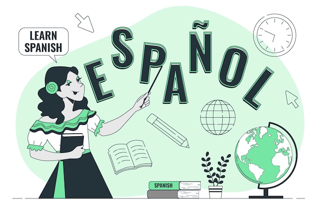 Vetor grátis aprendendo a ilustração do conceito espanhol