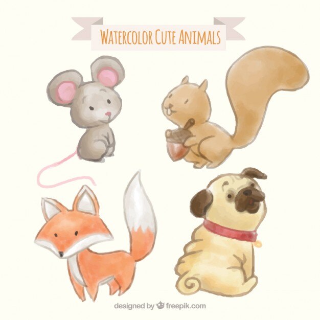 Aquarela animais adoráveis ​​embalar