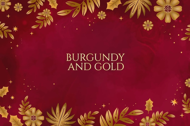 Vetor grátis aquarela burgundy e fundo dourado