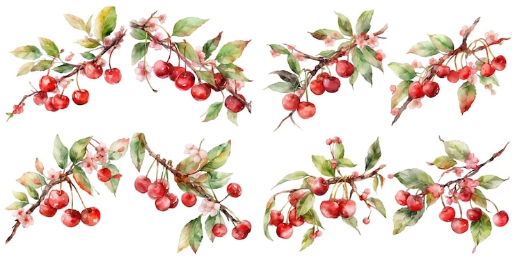 Vetor grátis aquarela clipart de cereja