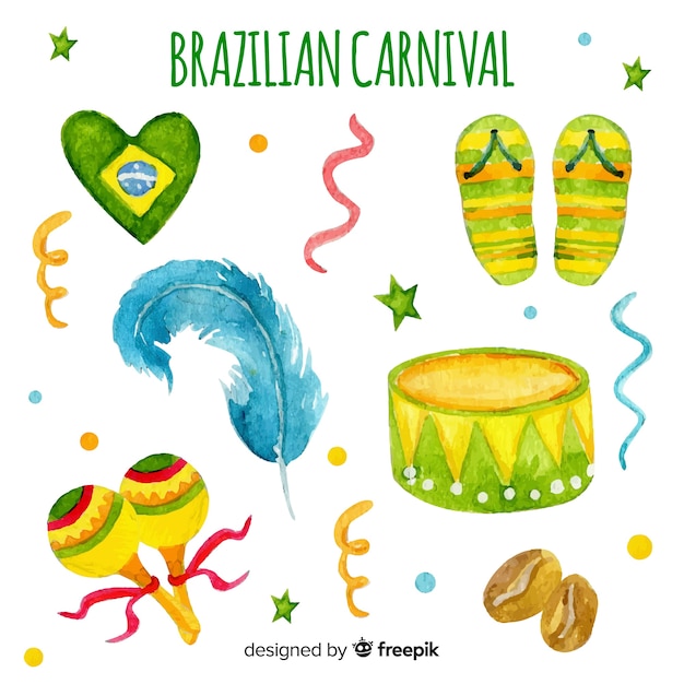 Vetor grátis aquarela coleção de elementos do carnaval brasileiro