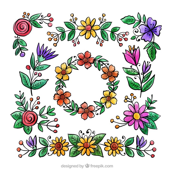 Vetor grátis aquarela conjunto de elementos florais
