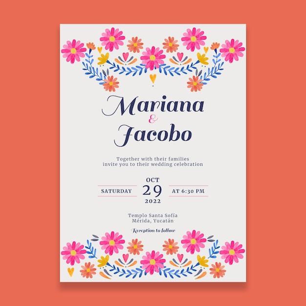 Aquarela convite de casamento mexicano