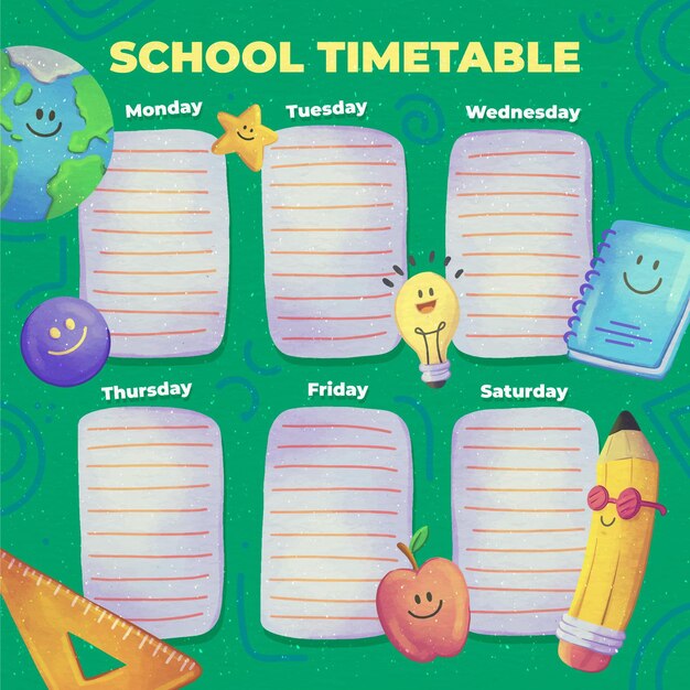 Aquarela de volta ao modelo de calendário de escola
