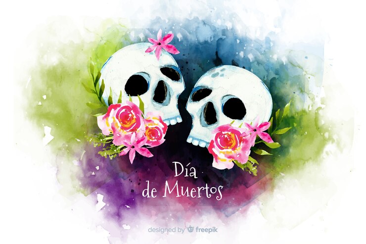 Vetor grátis aquarela dia de muertos par de fundo de caveiras