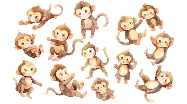 Vetor grátis aquarela do bebê macaco clipart