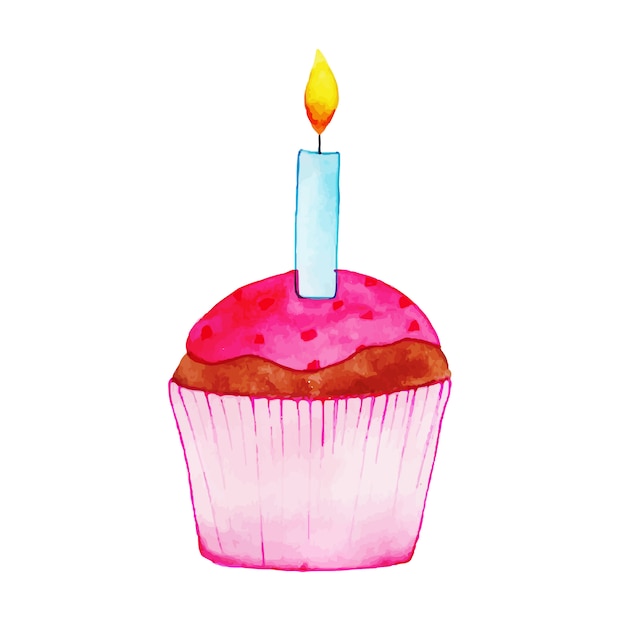 Vetor grátis aquarela feliz aniversário bonito cupcake