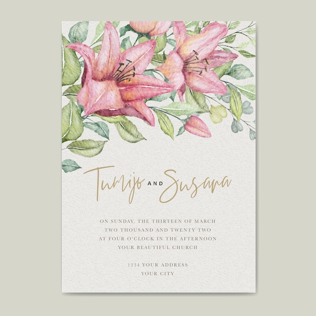 Aquarela floral cartão de casamento