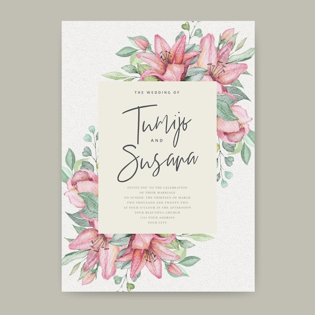 Aquarela floral cartão de casamento