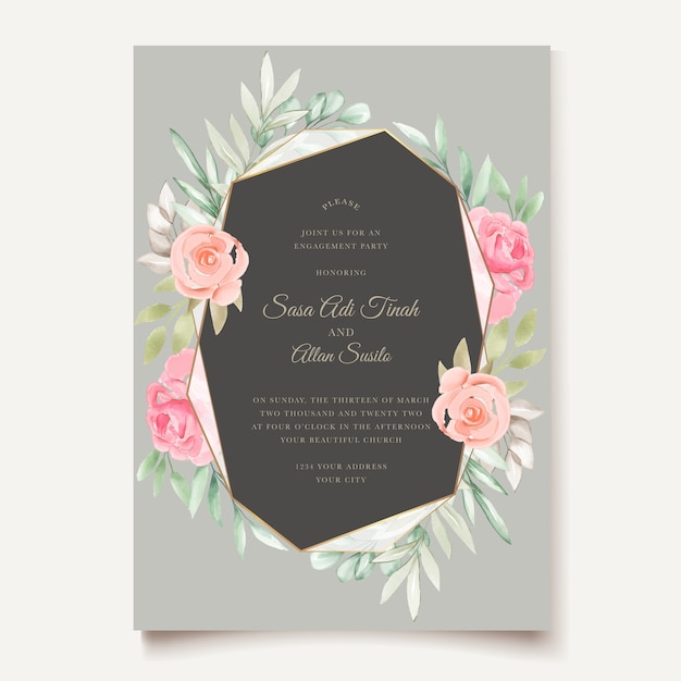 Aquarela floral e folhas design de cartão de casamento