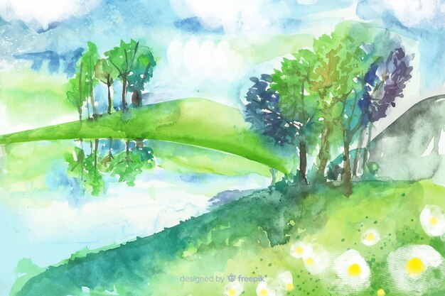 Aquarela fundo natural com paisagem